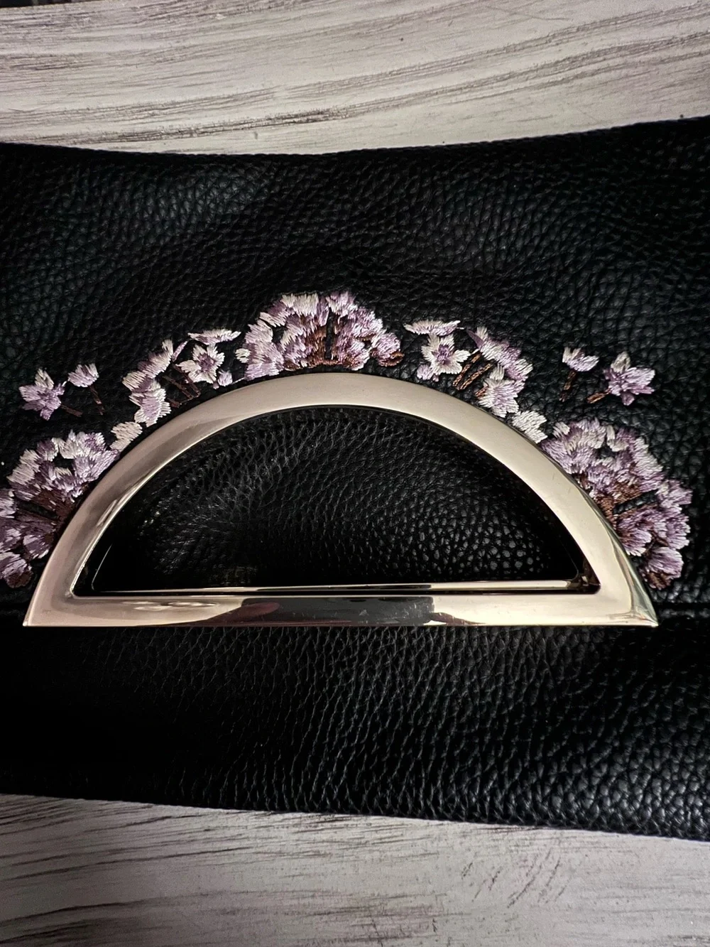 White House Black Market Black Floral Embroidered Clutch Wristlet